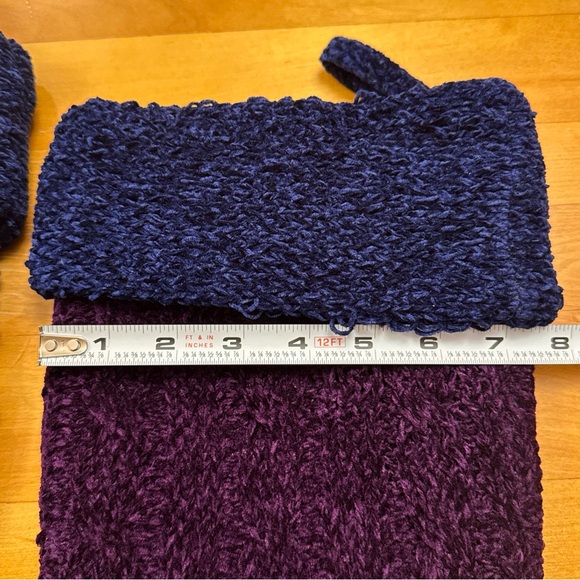 Set Of 2 Purple Cable Knit Christmas Stockings Lined w/Blue Cuff - Picture 7 of 10